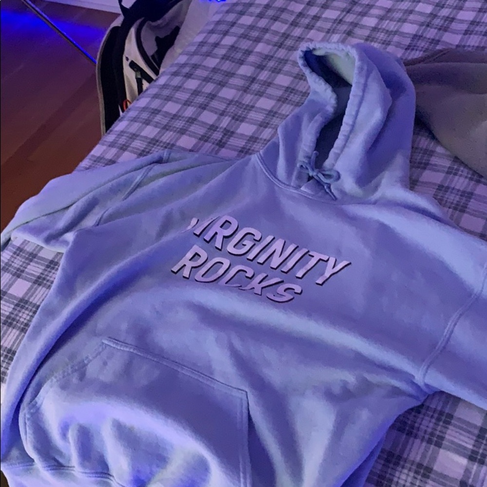 Virginity Rocks royal blue sweatshirt